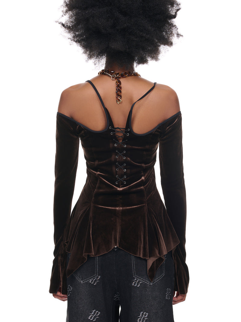 Velvet Draping Top (TOP-07-DKBROWN)