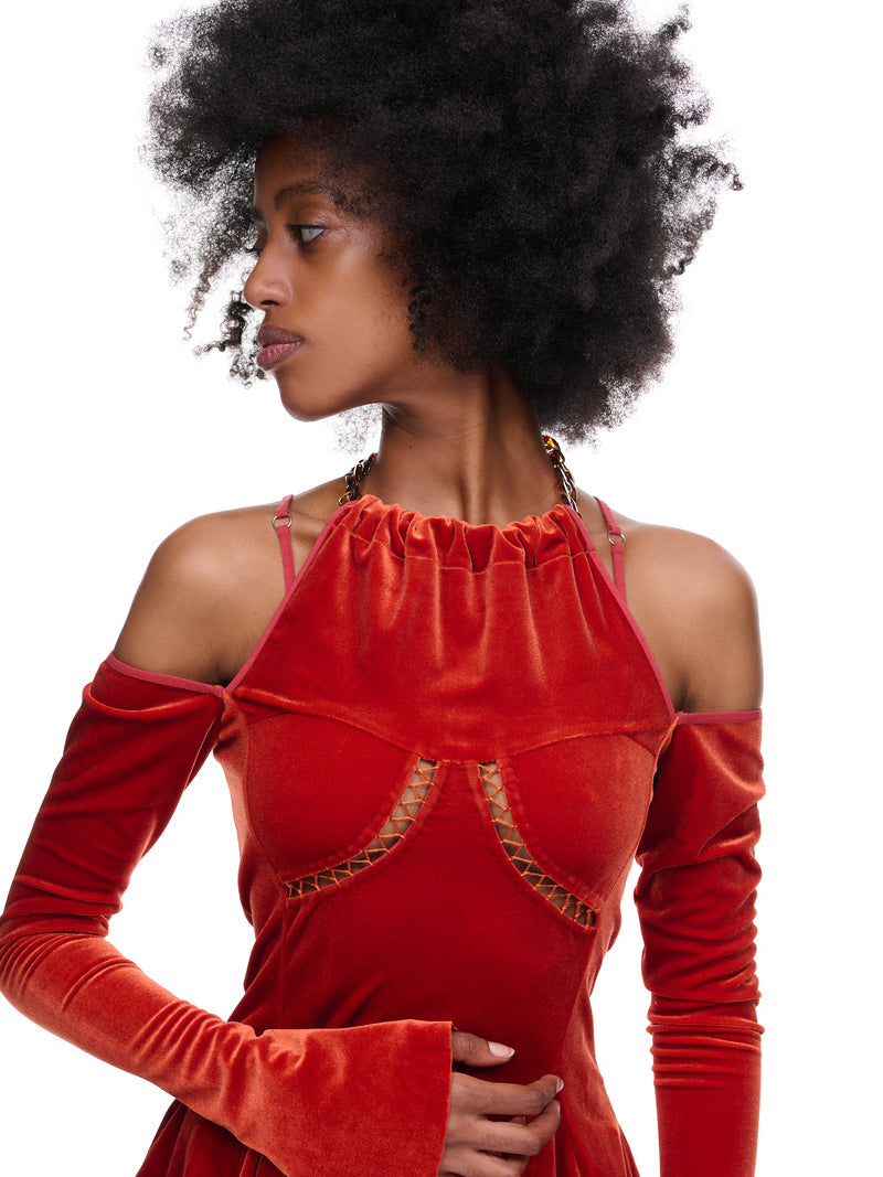 Velvet Draping Top (TOP-07-DKORANGE)