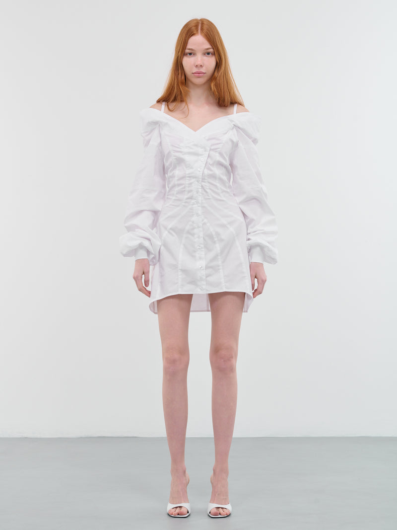 Off-Shoulder Shirt Dress (WEI04O005-WHITE)