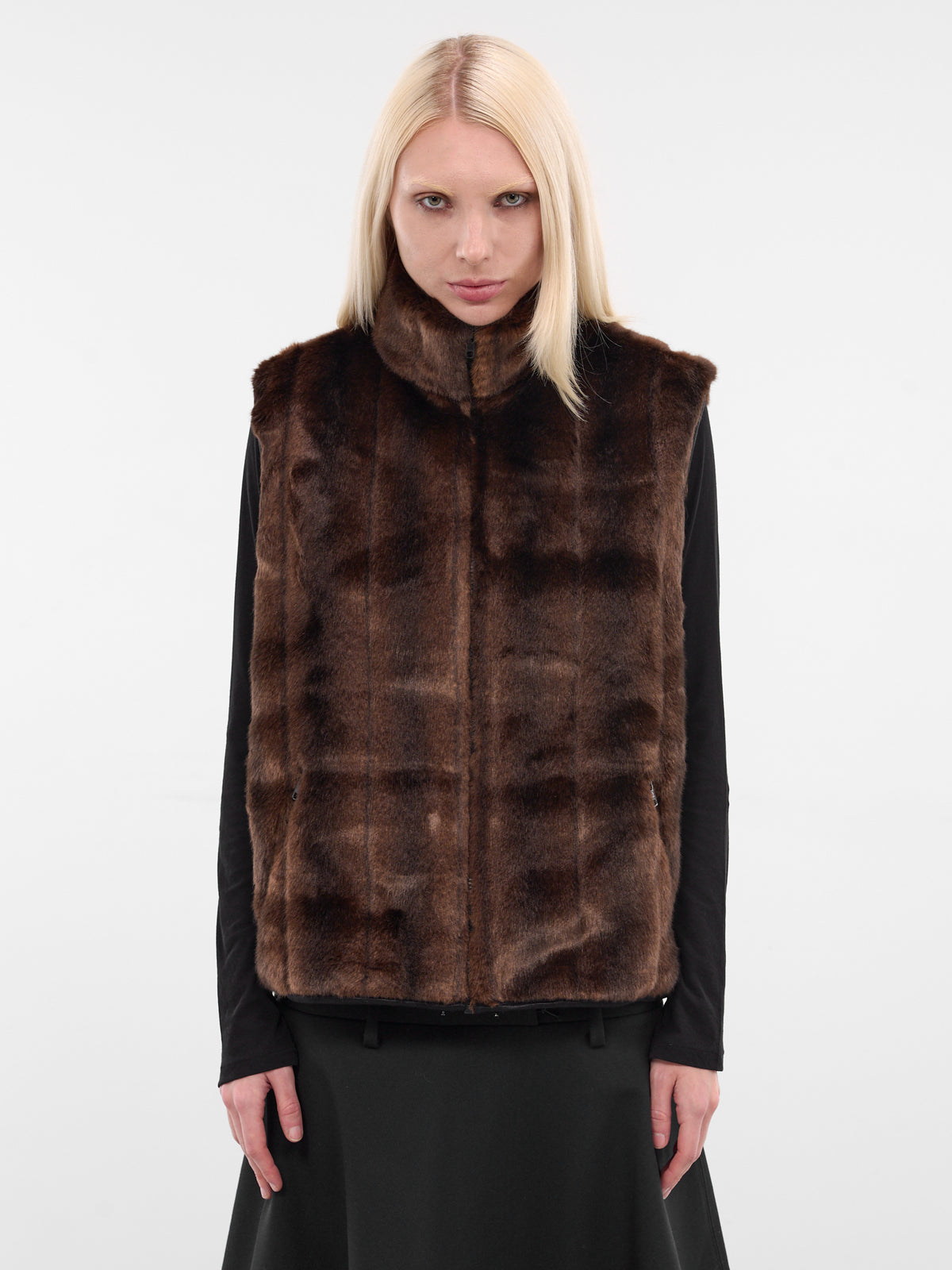 Brown Vegan Mink Fur Vest (0006-BROWN)