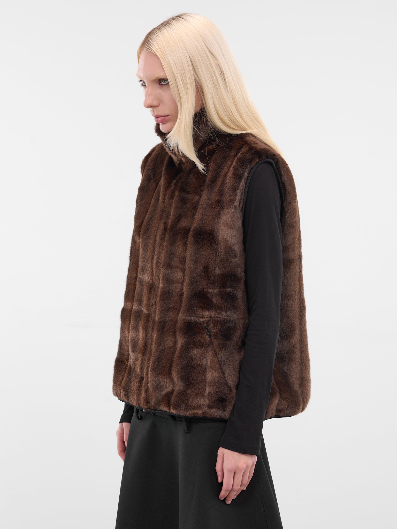 Brown Vegan Mink Fur Vest (0006-BROWN)