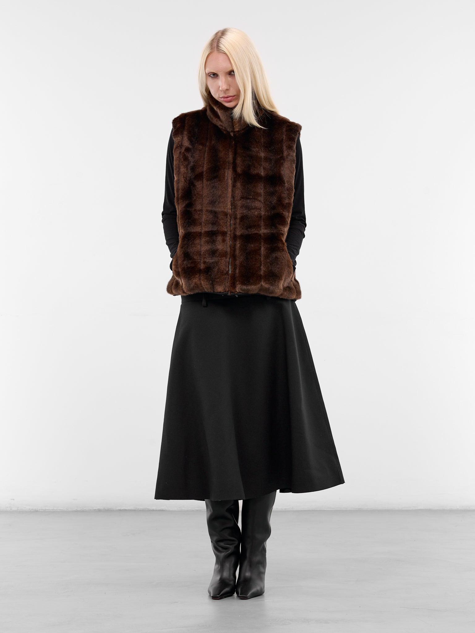 Brown Vegan Mink Fur Vest (0006-BROWN)
