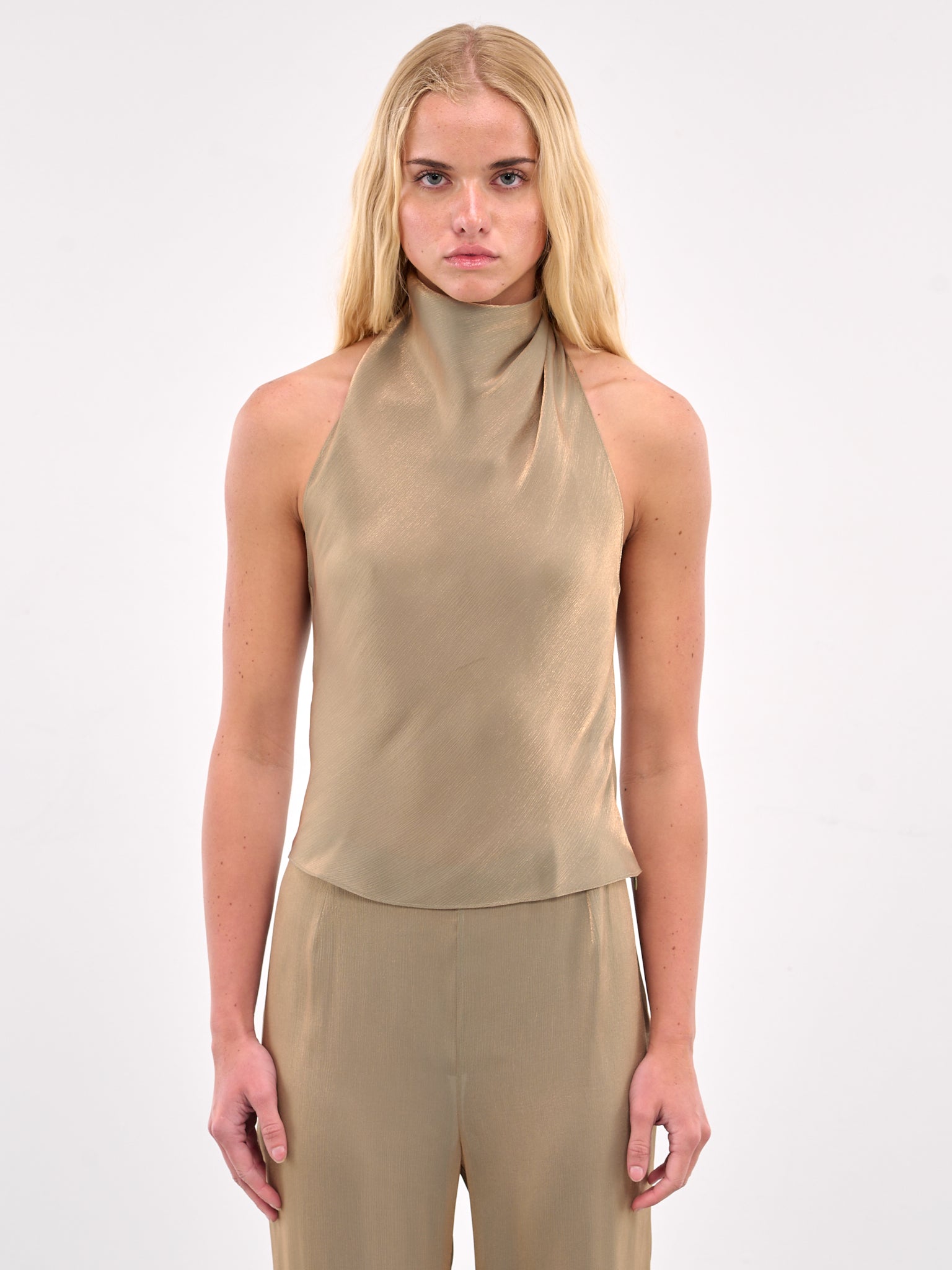 Halterneck Blouse (#001187-147-OLIVE-OIL)