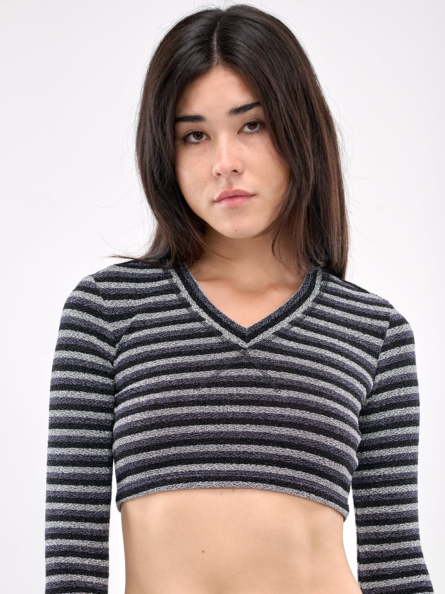 V-Neck Crop Top (001202-205-METALLIC-STRIPES)