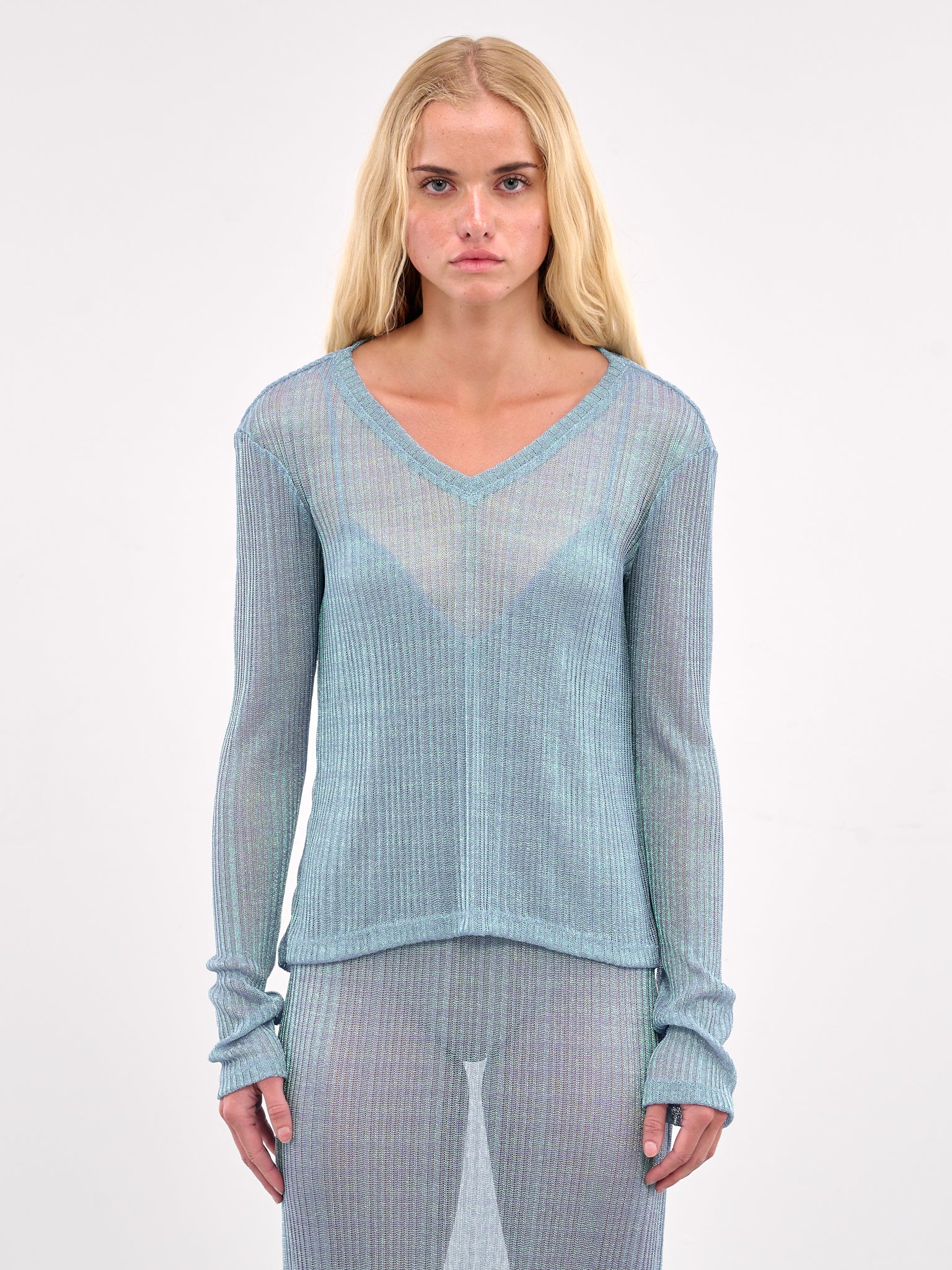 V-Neck Knit Tee (#001203-180-AQUAMARINE)