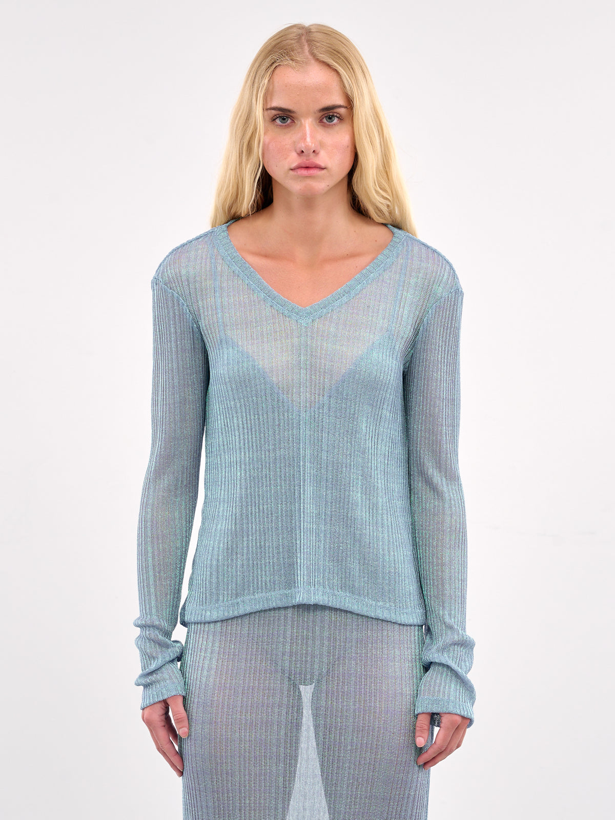 V-Neck Knit Tee (#001203-180-AQUAMARINE)