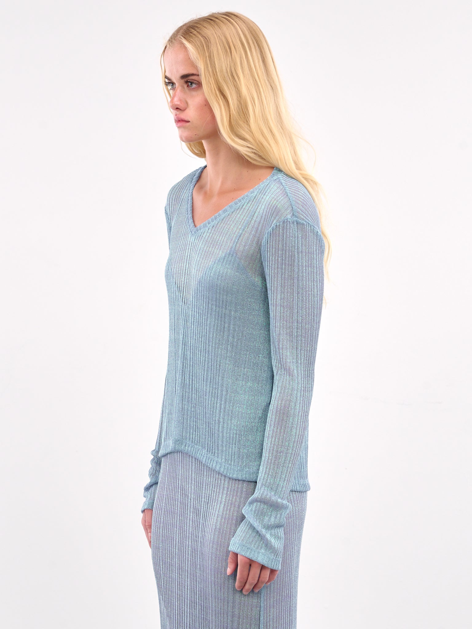 V-Neck Knit Tee (#001203-180-AQUAMARINE)