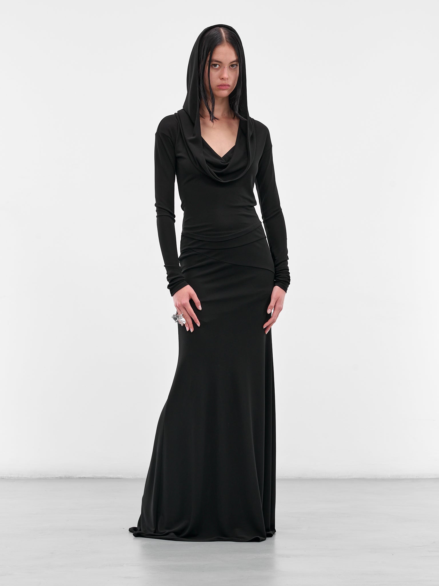 Black Long Lace-Up Skirt (#002117-232-BK-BLACK)
