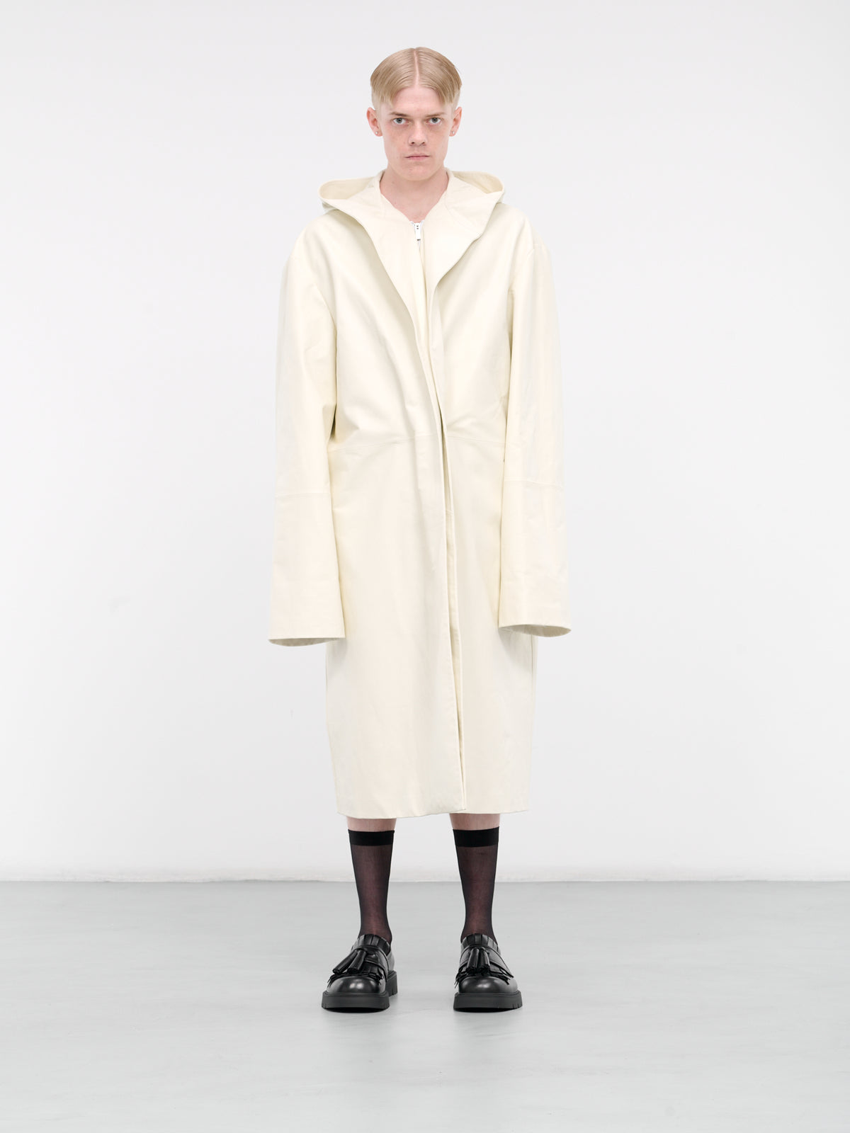 Leather Long Coat (002-04-OFF-WHITE)