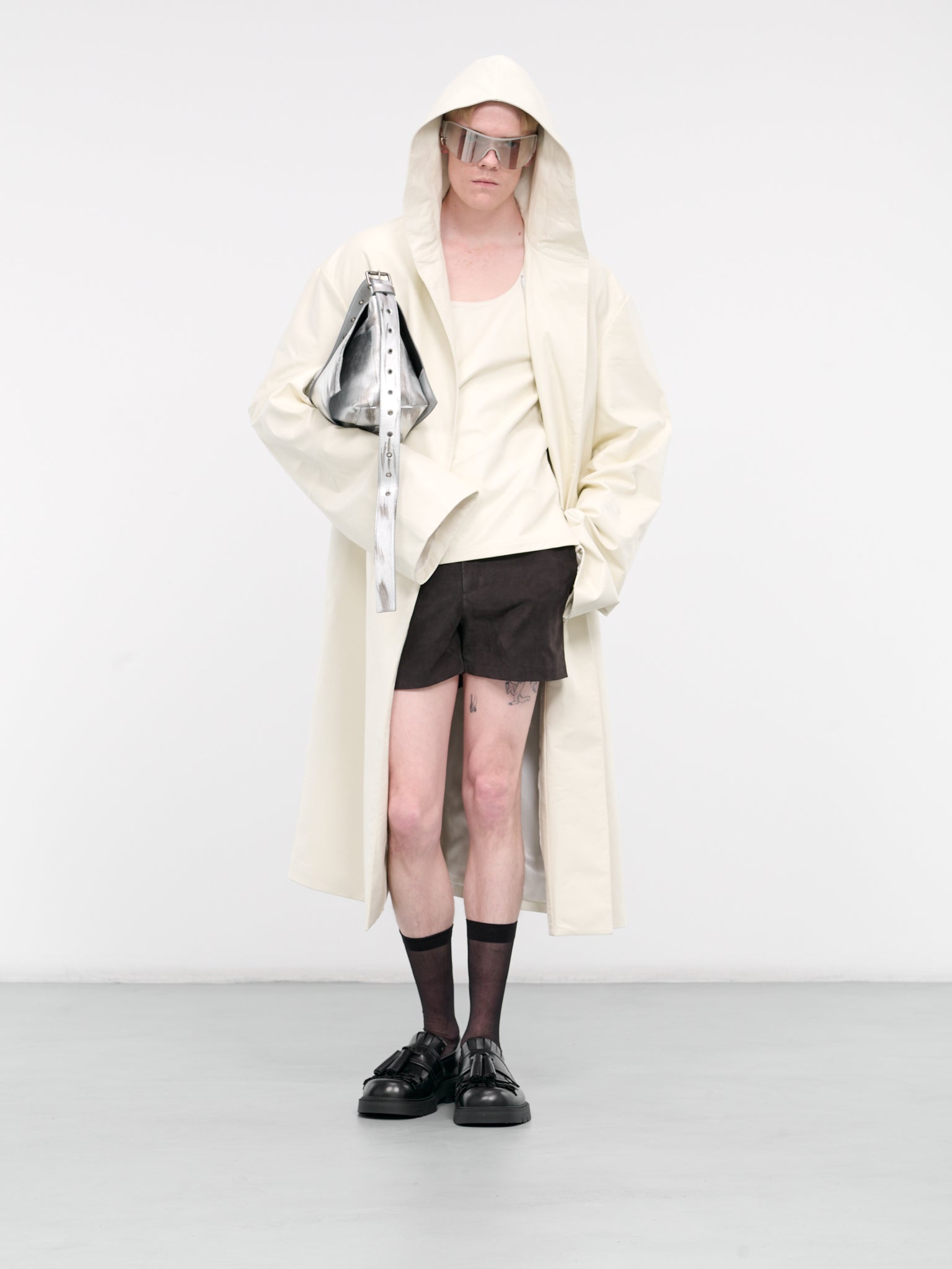 Leather Long Coat (002-04-OFF-WHITE)