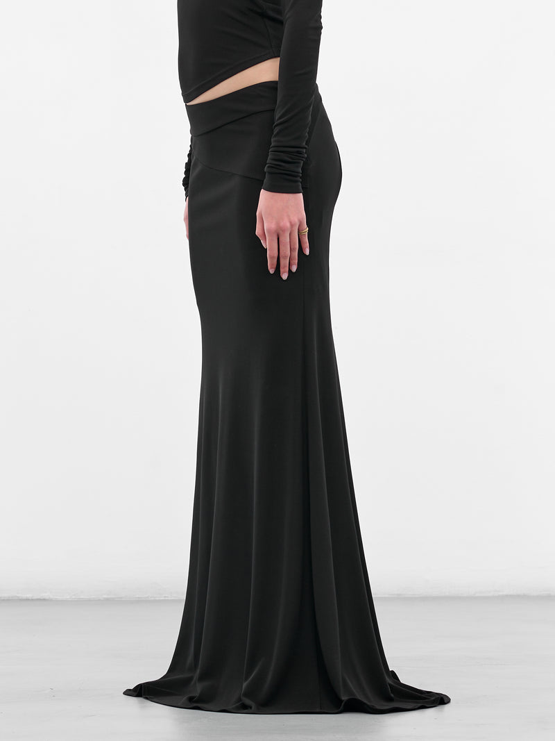 Black Long Lace-Up Skirt (#002117-232-BK-BLACK)