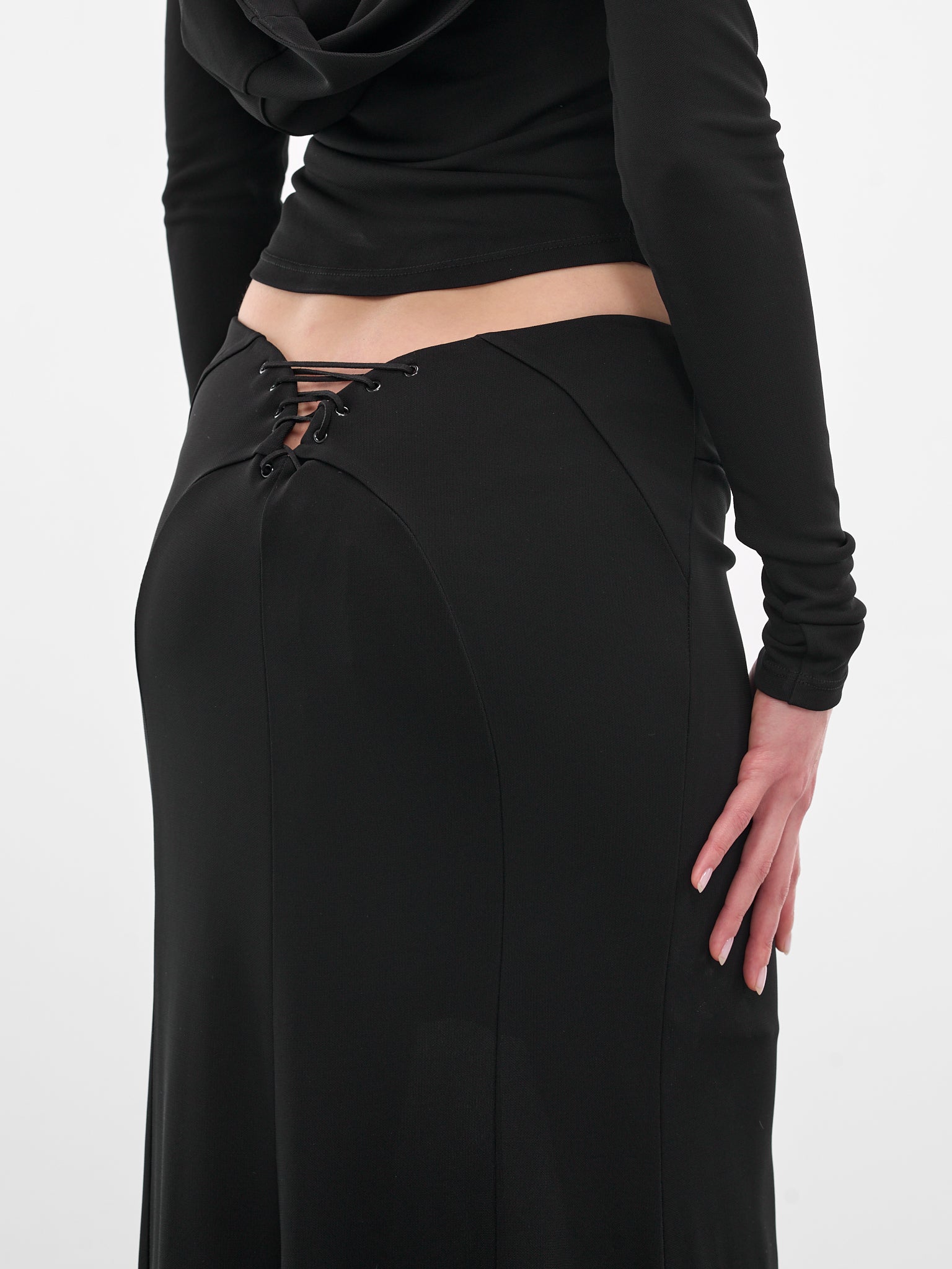 Black Long Lace-Up Skirt (#002117-232-BK-BLACK)