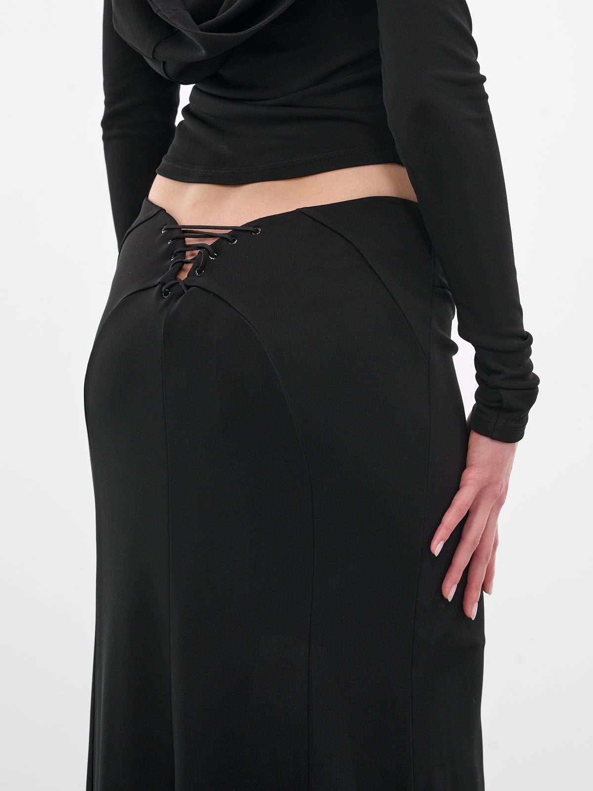 Black Long Lace-Up Skirt (#002117-232-BK-BLACK)