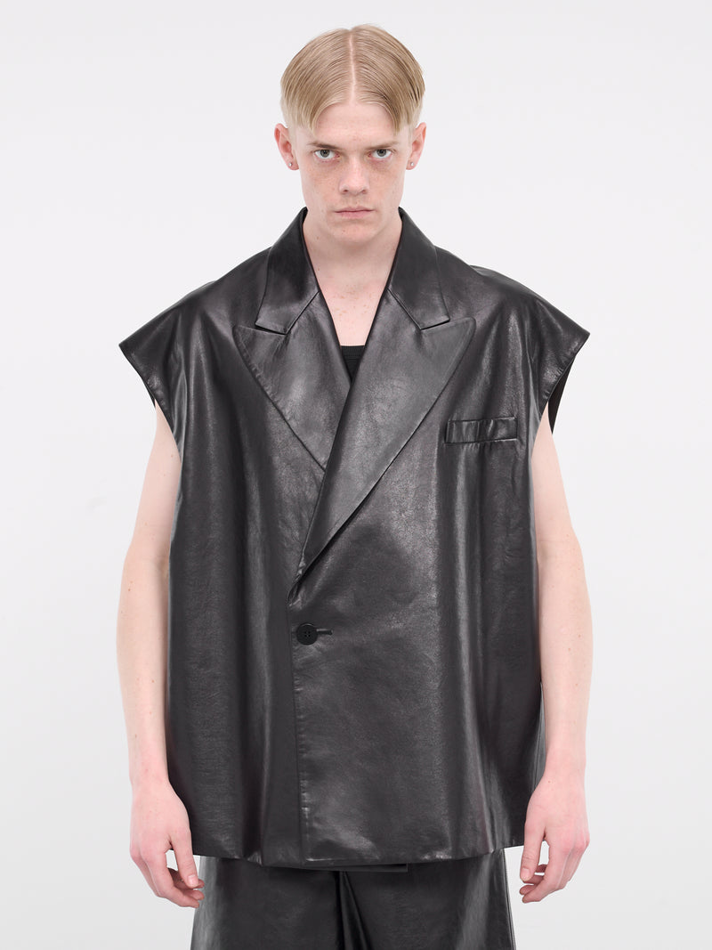 Sleeveless Leather Blazer (003-01B-BLACK)