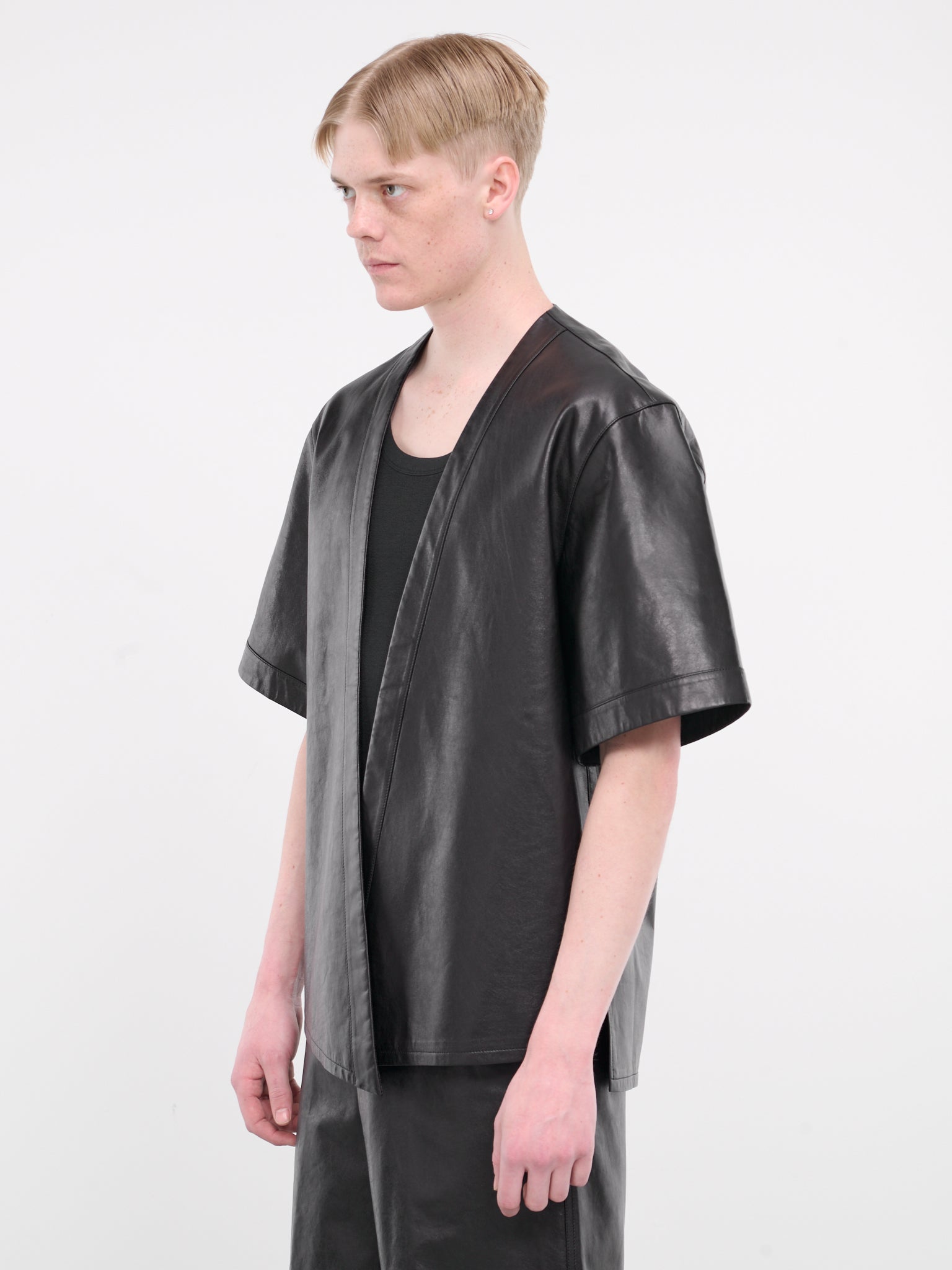 Leather Short Sleeve Jacket (003-02B-BLACK)