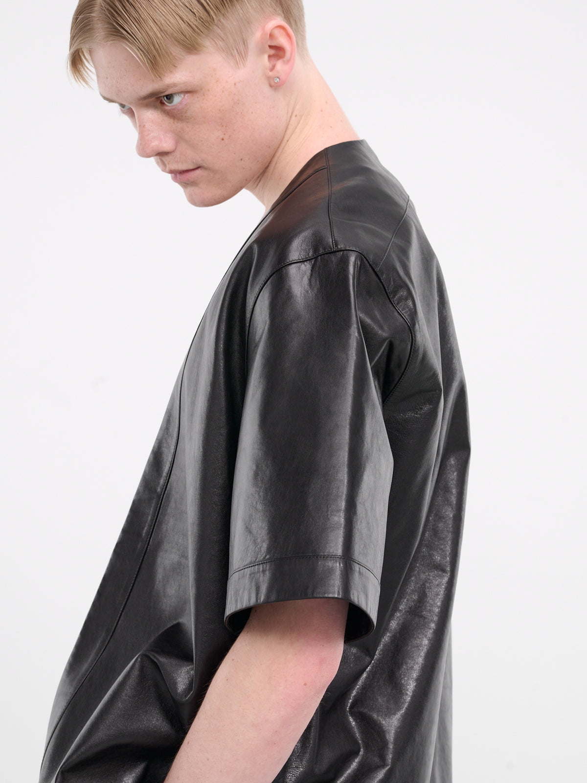 Faux Leather Short Sleeve Jacket (003-02B-BLACK)