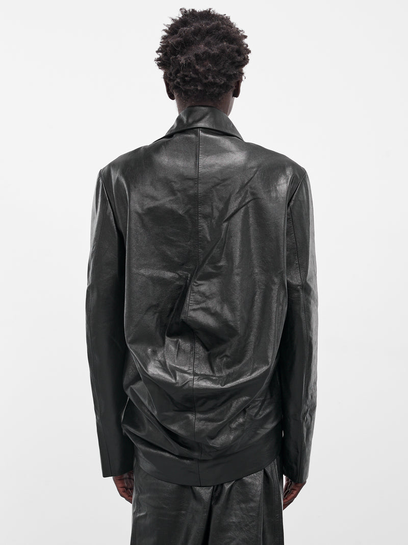 Black Leather Swing Pleated Jacket (003-15-BLACK)