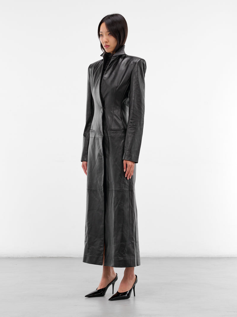 Black Leather Tailored Coat (003-T09-BLACK)