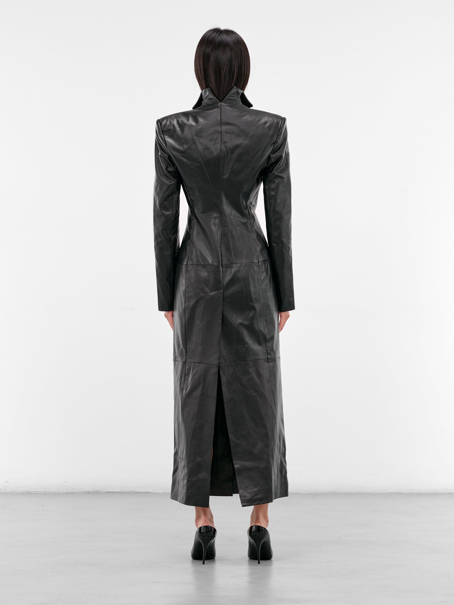 Black Leather Tailored Coat (003-T09-BLACK)