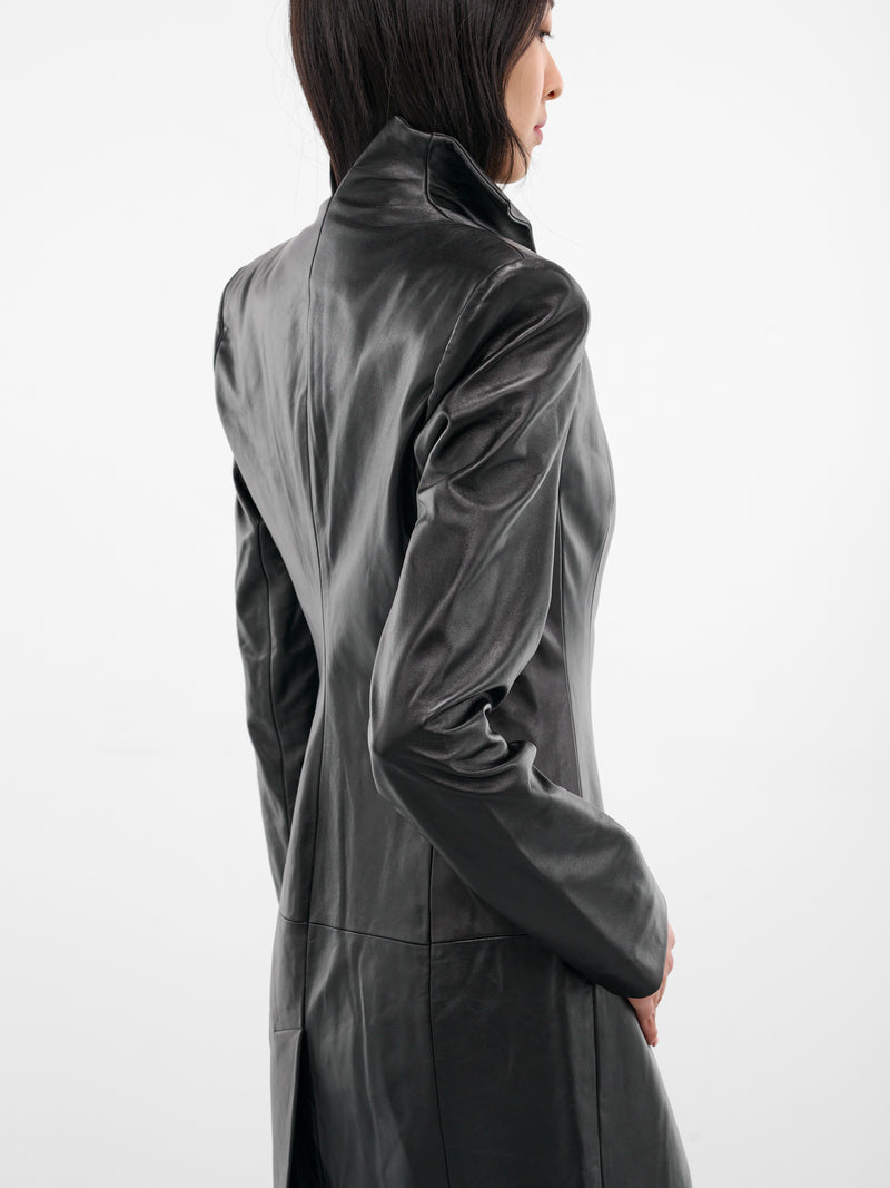 Black Leather Tailored Coat (003-T09-BLACK)