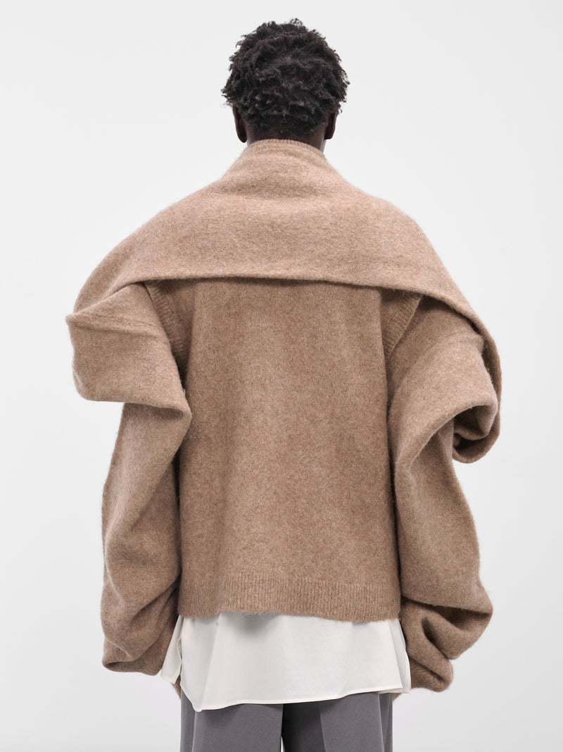 Beige Knit Scarf Sleeve Sweater (004-03C-CAMEL)