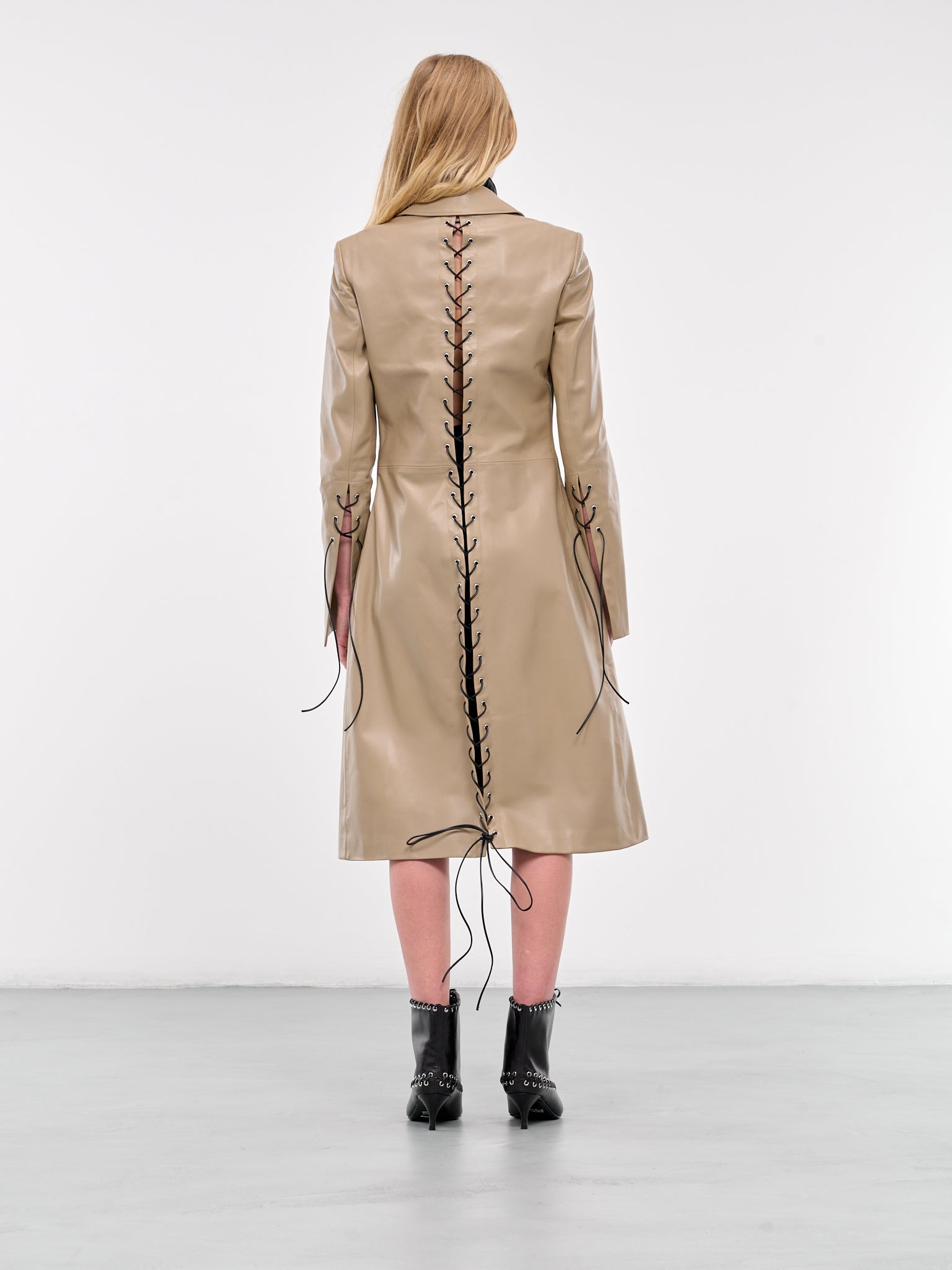 Leather Lace Up Coat 004049 L11 TAUPE