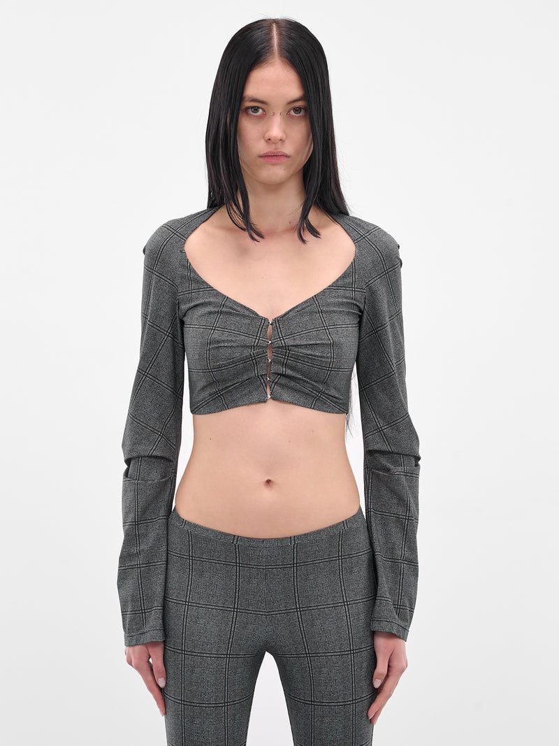 Gray Glen Check Cropped Cardigan (#007026-233-GC-GLEN-CHECK)