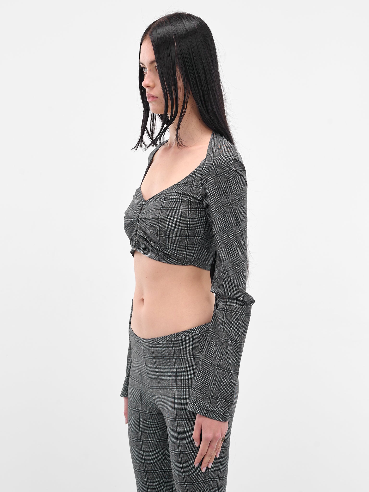 Gray Glen Check Cropped Cardigan (#007026-233-GC-GLEN-CHECK)