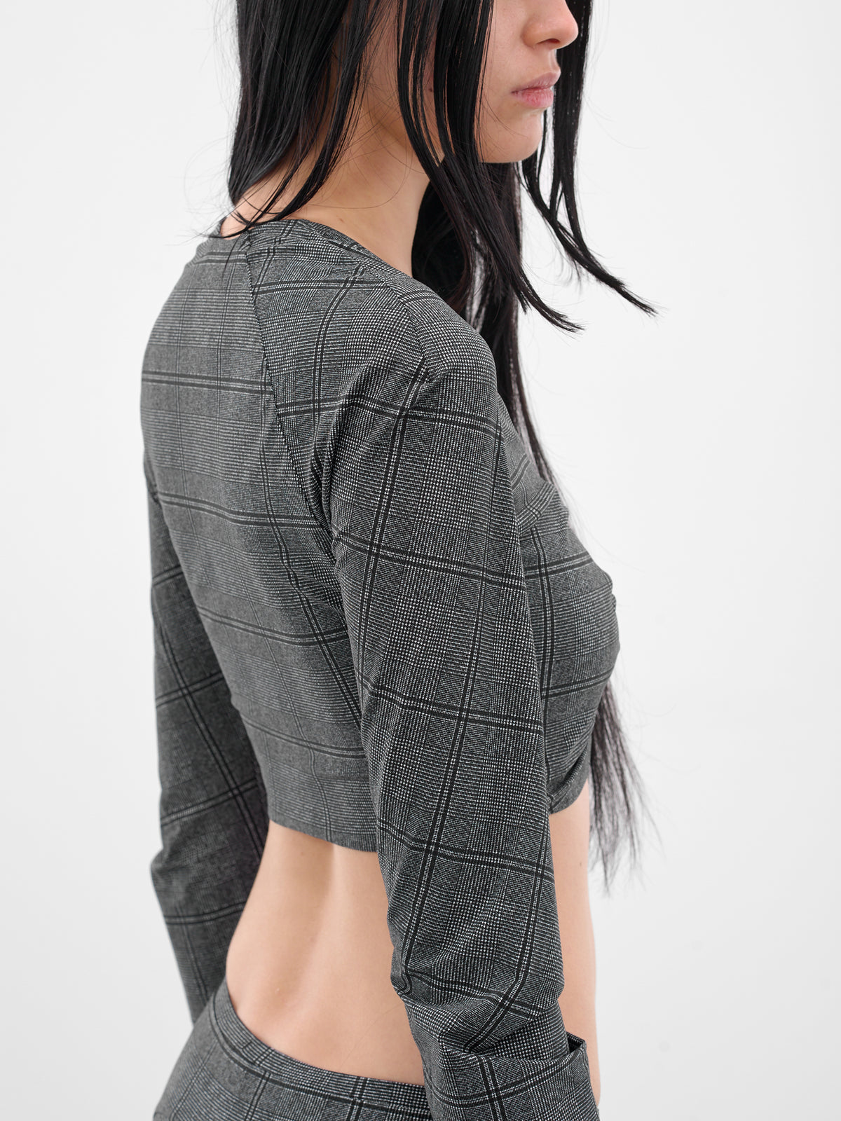 Gray Glen Check Cropped Cardigan (#007026-233-GC-GLEN-CHECK)