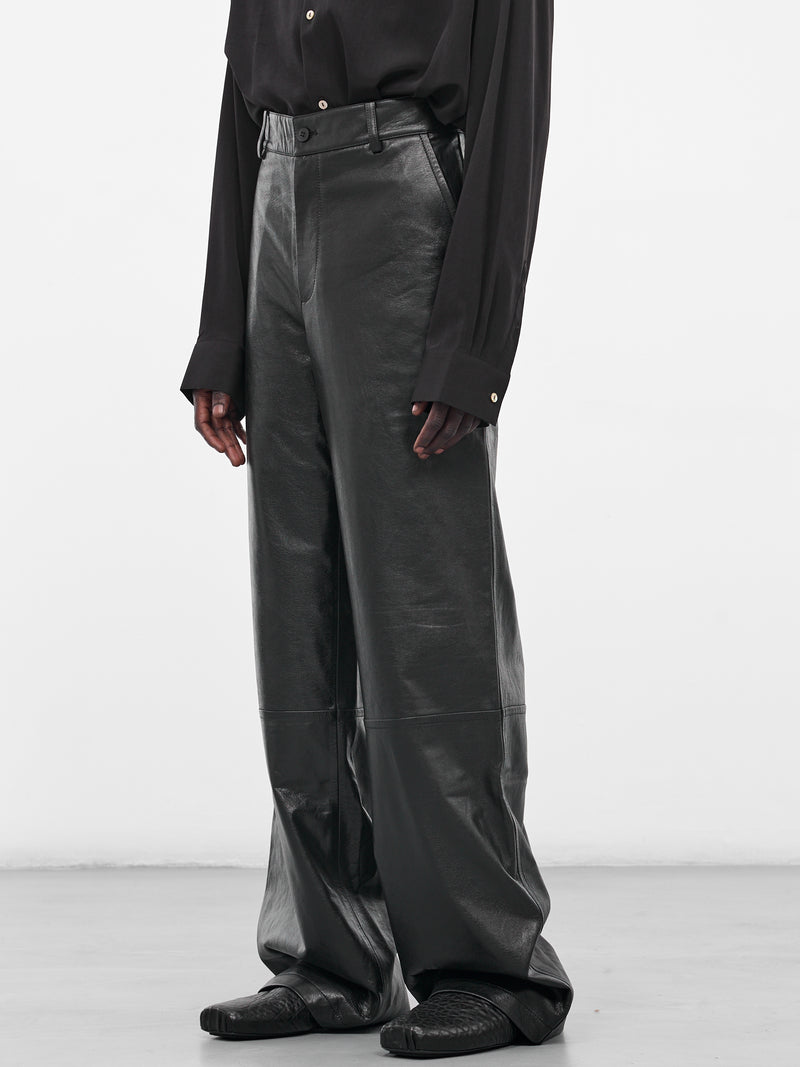 Black Wide Leg Leather Trousers (008-22-BLACK)