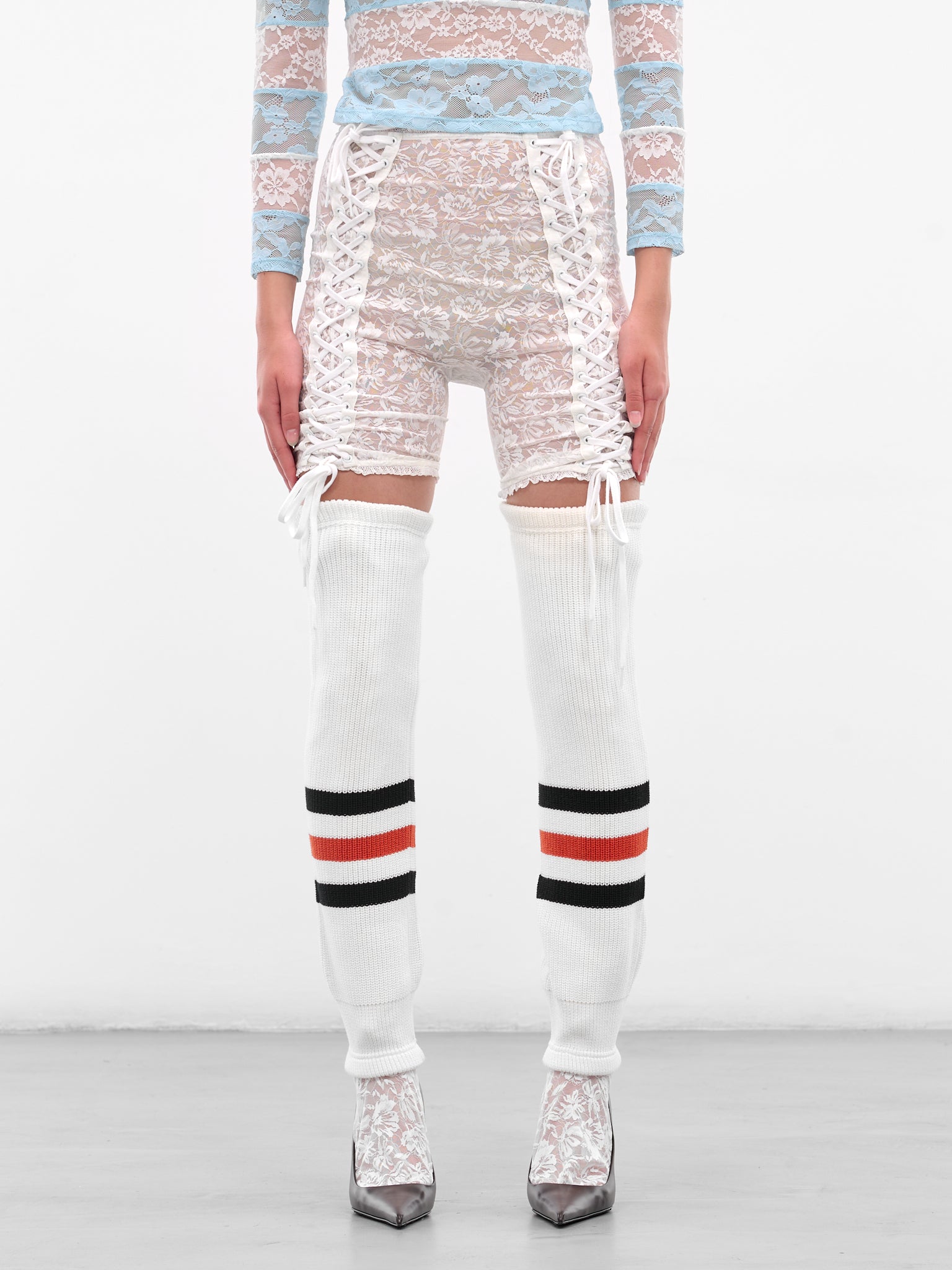 White Striped Hockey Rib Warmers (00AC04-WHITE)