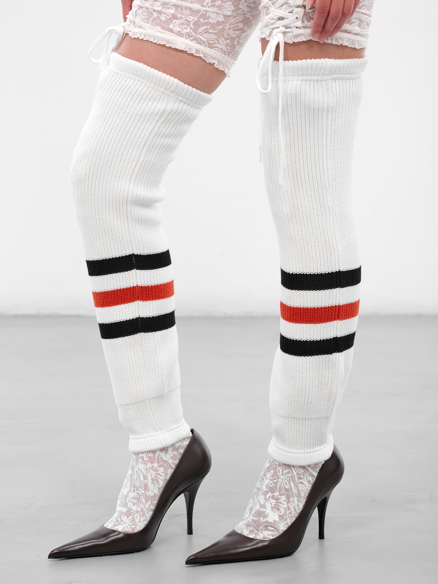White Striped Hockey Rib Warmers (00AC04-WHITE)