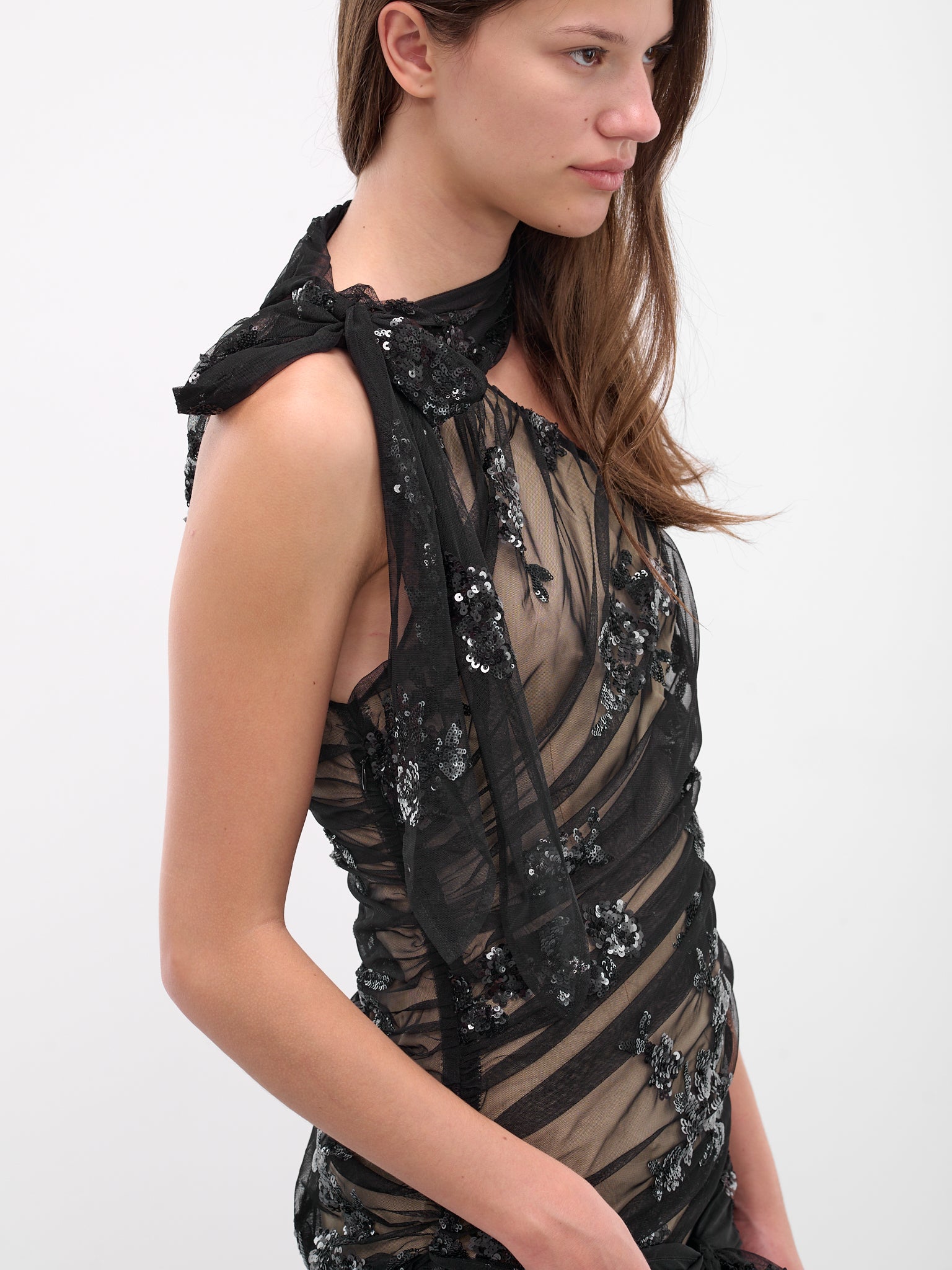 Black Bow Halterneck Sequin Dress (00D16-BLACK)