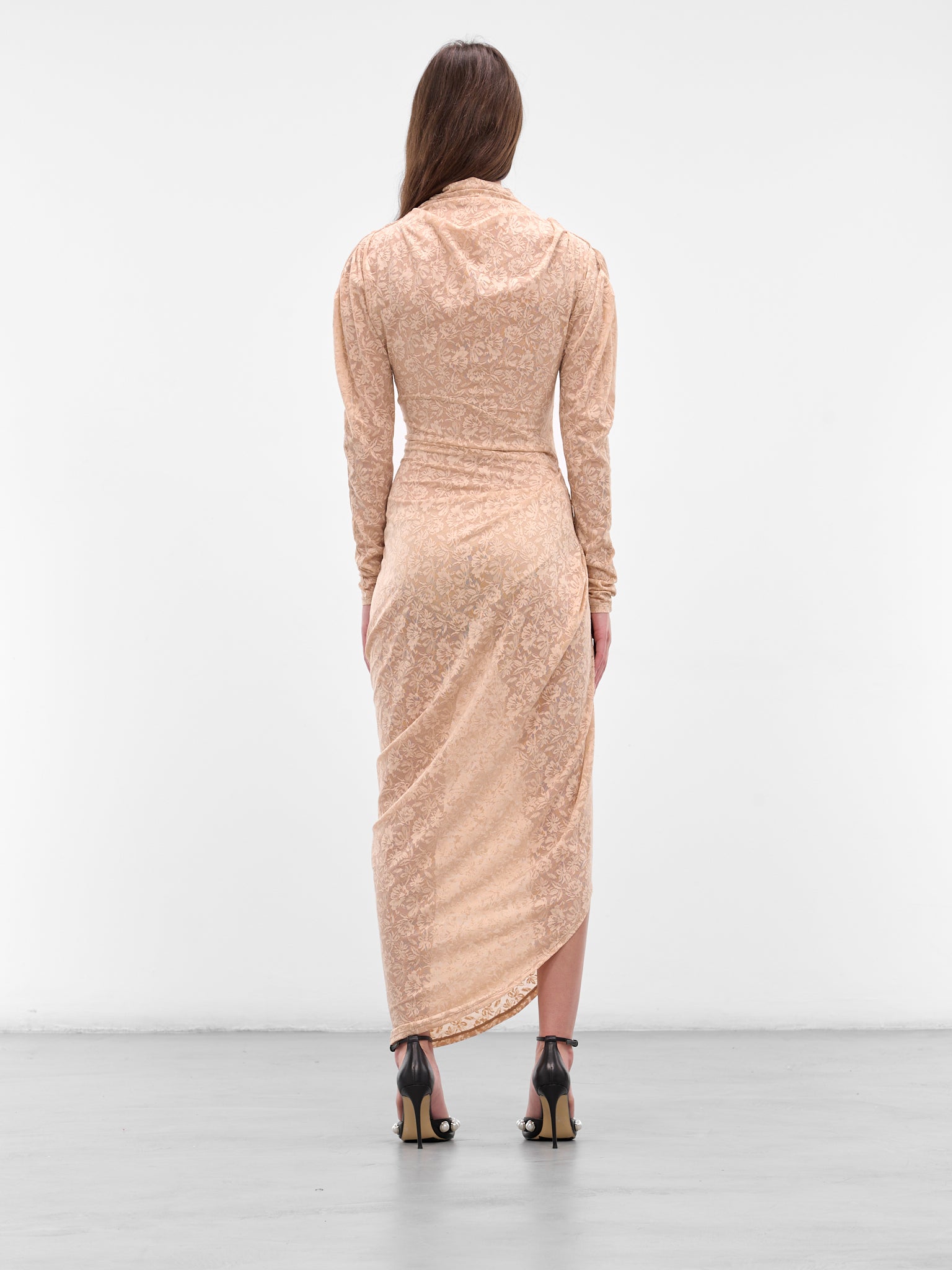 Beige Floral Draped Maxi Dress (00D19-NUDE)