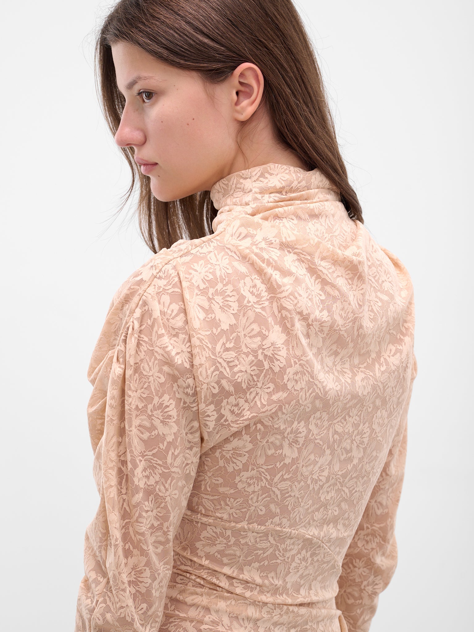Beige Floral Draped Maxi Dress (00D19-NUDE)