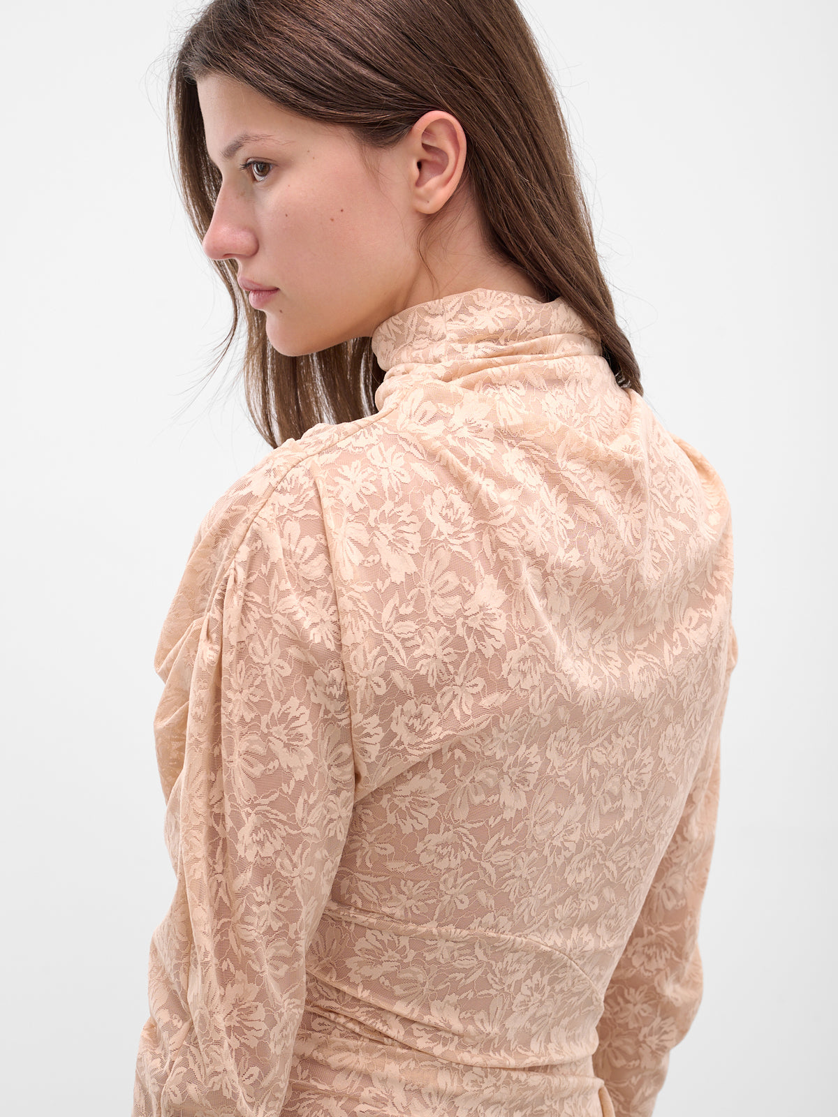 Beige Floral Draped Maxi Dress (00D19-NUDE)