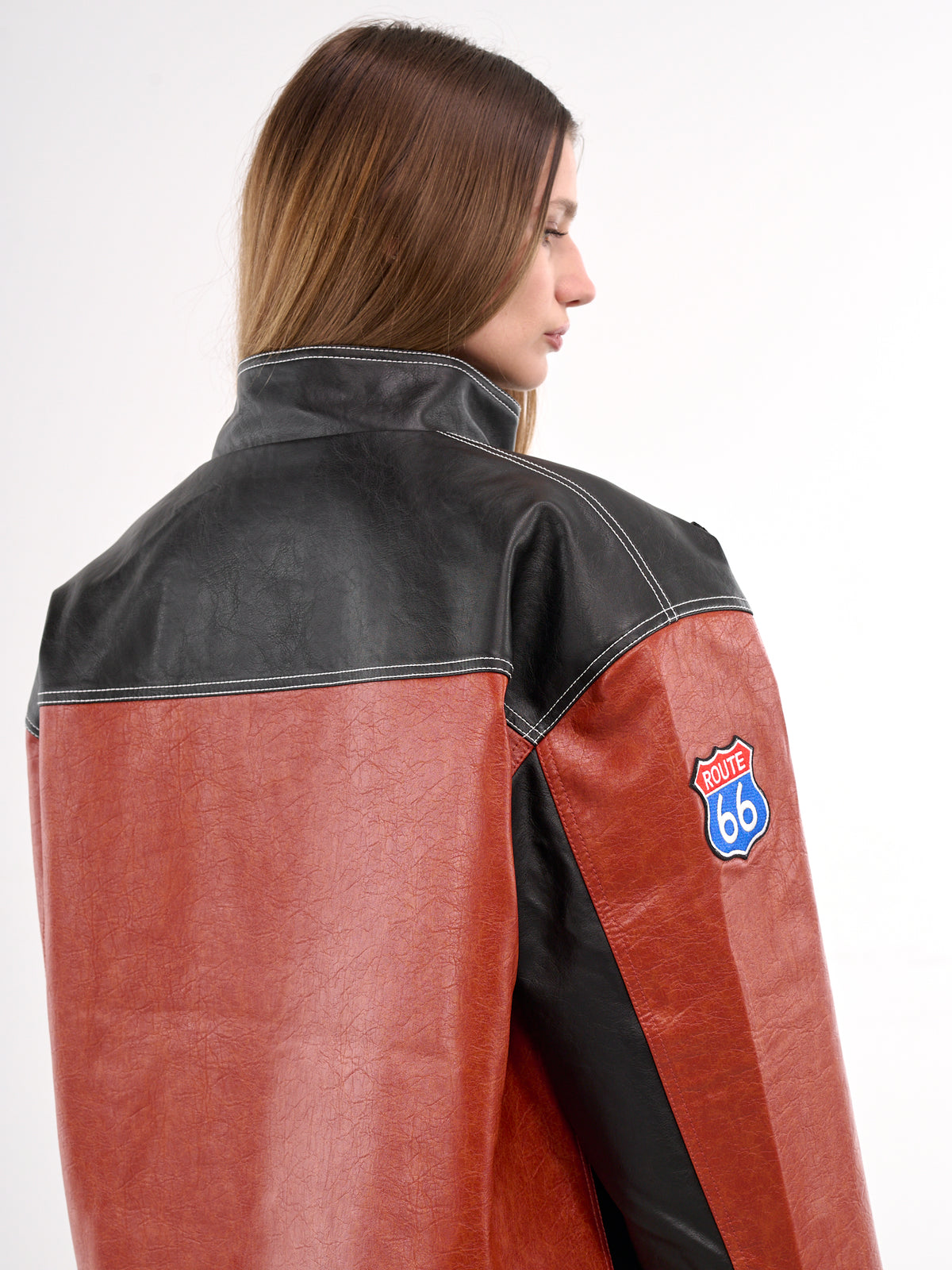 Two-Tone Leather Jacket (00JK03-BLACK-RED)