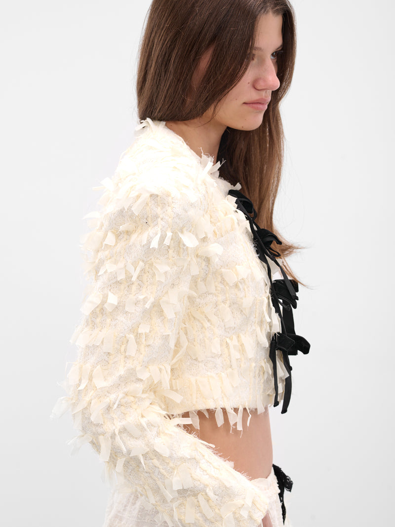 White Bow Tweed Cropped Jacket 00JK05-IVORY