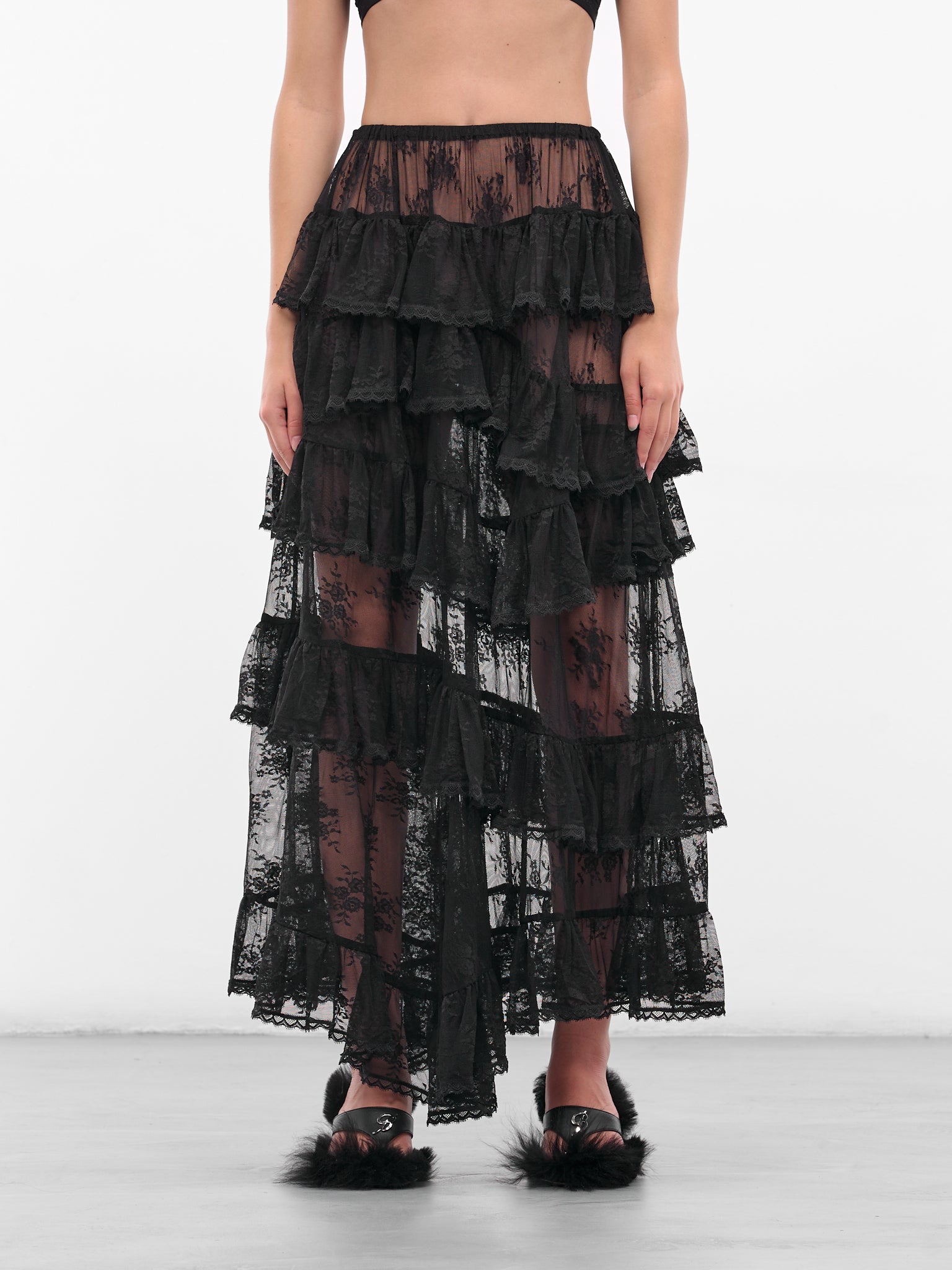 Black Lace Trim Maxi Skirt (00SK18-BLACK)