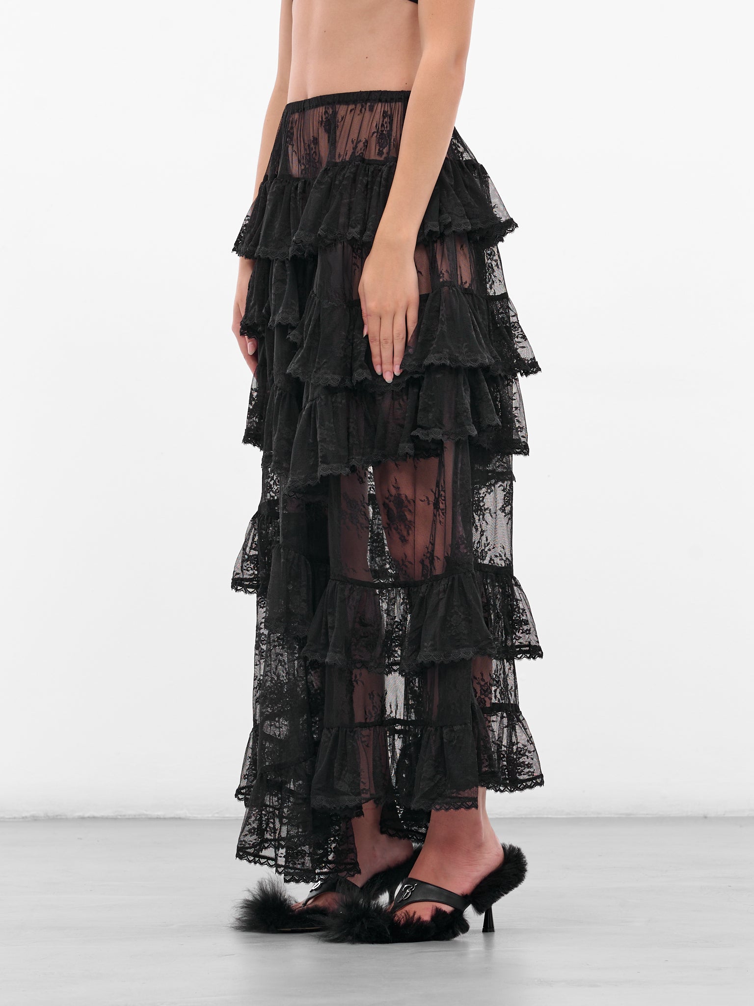 Black Lace Trim Maxi Skirt (00SK18-BLACK)