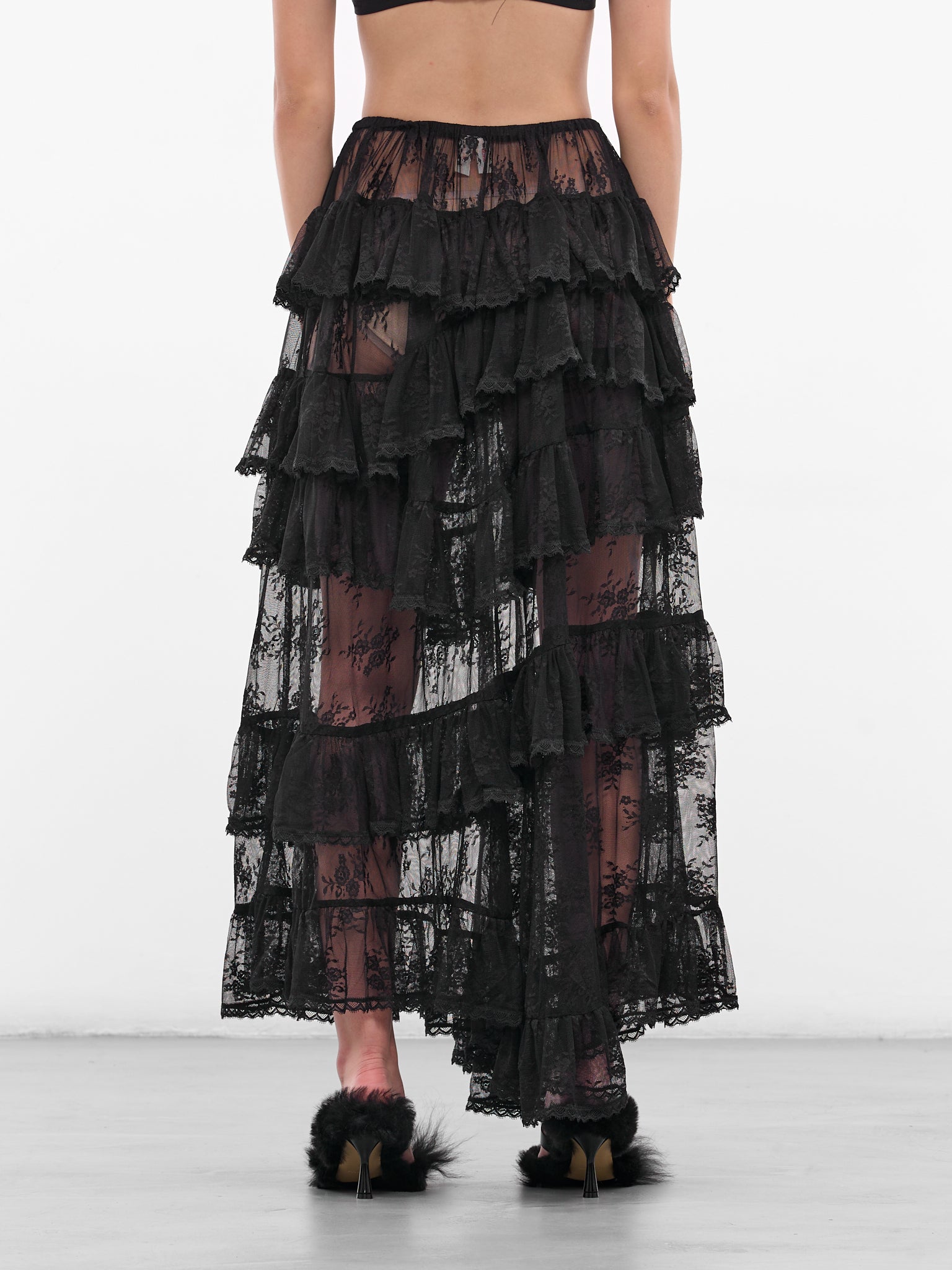 Black Lace Trim Maxi Skirt (00SK18-BLACK)
