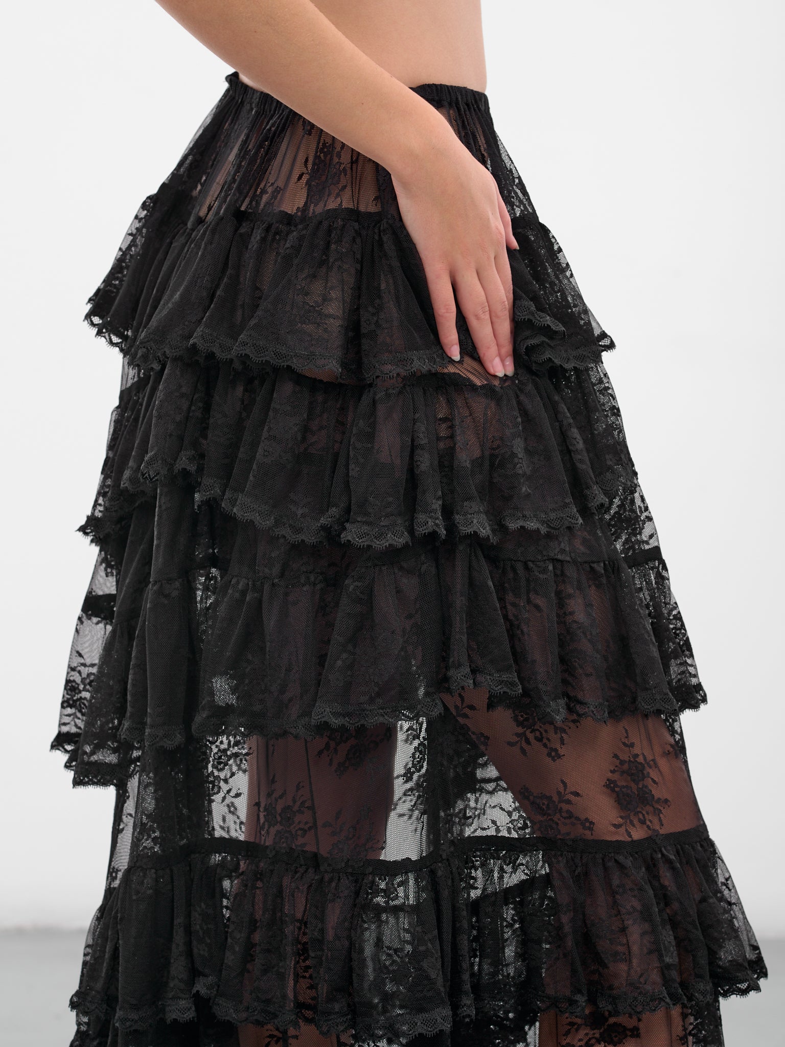 Black Lace Trim Maxi Skirt (00SK18-BLACK)