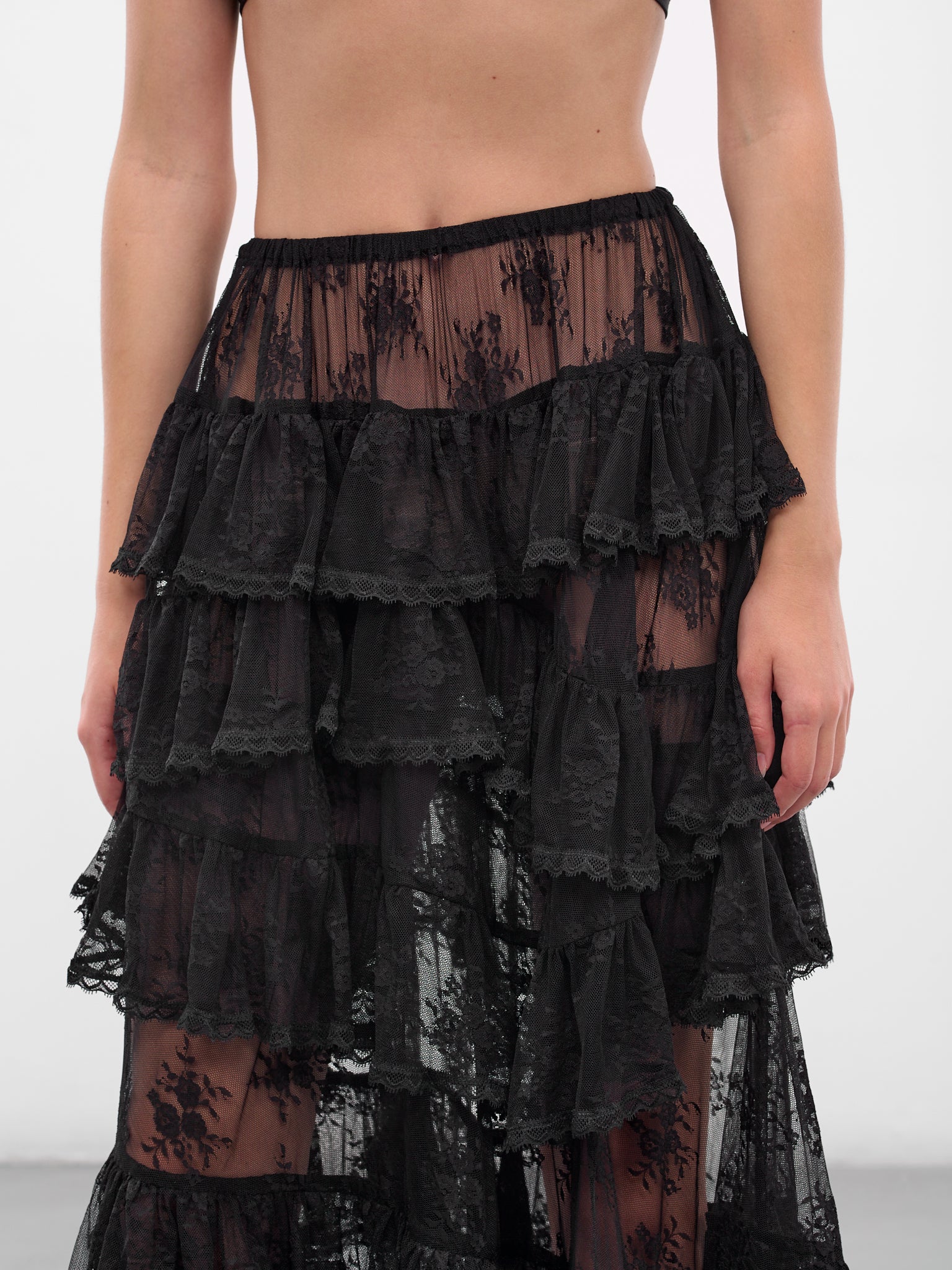 Black Lace Trim Maxi Skirt (00SK18-BLACK)