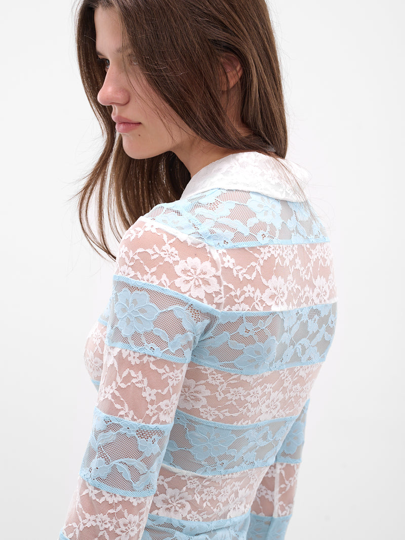 Striped Lace Collared Polo Top (00T05BL-BLUE-WHITE)