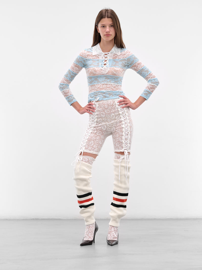 Striped Lace Collared Polo Top (00T05BL-BLUE-WHITE)