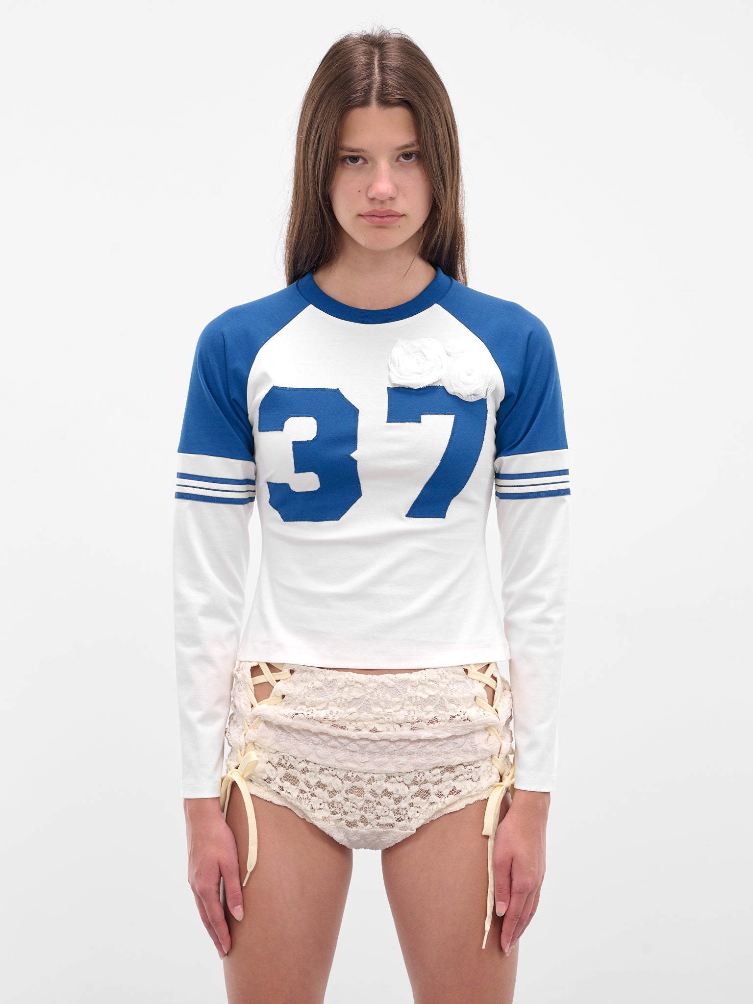 White Striped Jersey Raglan Tee (00T22-BLUE-WHITE)