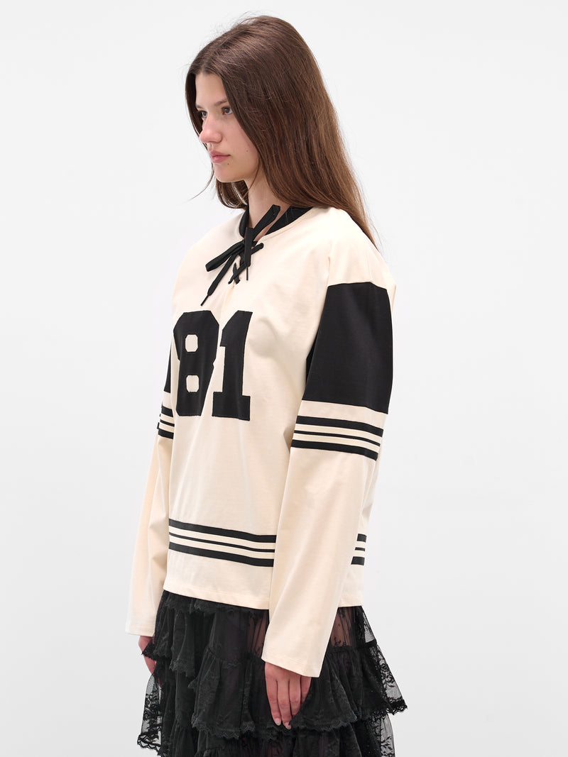 White Laced Stripe Hockey Top (00T14-BLACK-IVORY)
