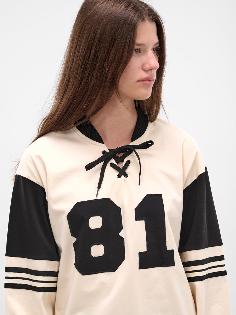 White Laced Stripe Hockey Top (00T14-BLACK-IVORY)