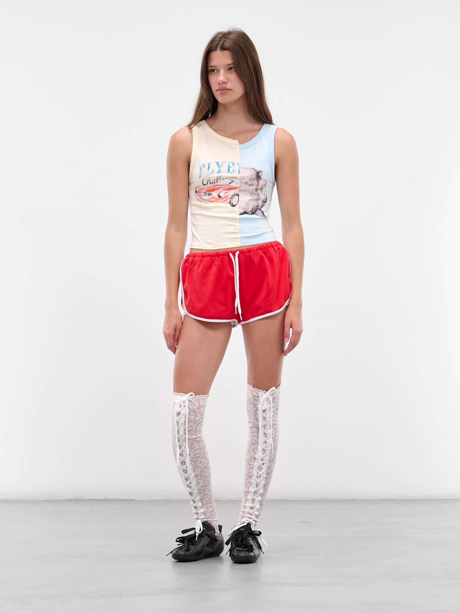 Red Lace-Lined Mini Shorts (00TR06-RED)