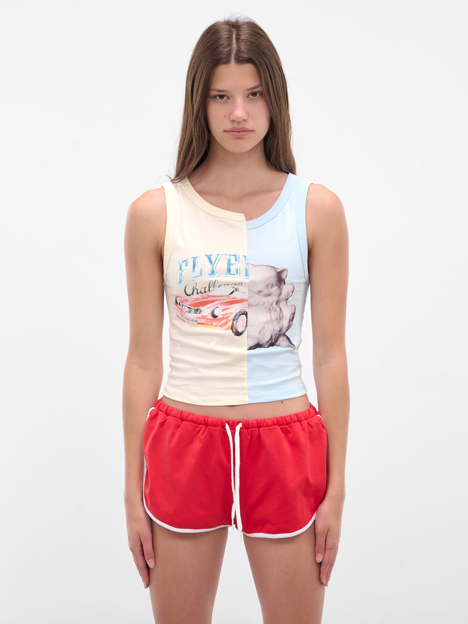 Patchwork Printed Graphic Tank Top (00T09-BUTTERMILK-BABYBLUE)